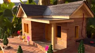 Let's watch me build a miniature house with small bricks, small tiles, cement, and wood.