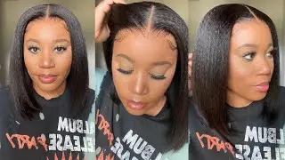 OMGGGG! THIS HAIRLINE 🤤🙌🏾 | AFFORABLE BOB WIG | KINKY STRAIGHT BLOW OUT HAIR | OMGHERHAIR