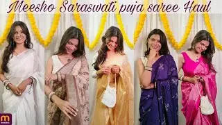 Meesho Saraswati puja saree Haul under 500₹ 😍 Saraswati puja saree lookbook 😍#meesho #saree #haul