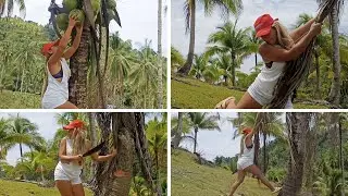 DOLORES FARM : HARVESTING COCONUTS + CLEANING THE COCONUT TREES + REST HOUSE PROJECT | FILIPINA GIRL