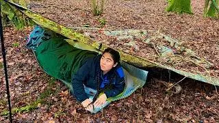 Solo Stealth Tarp Camping in the Woods | Sleeping Alone with No Tent