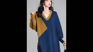 Contrast Colored V-Neck Dress Wool Blend Midi Jersey Dress #shorts