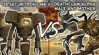 Can Deathclaw Alpha Male and Mother DEFEAT 20 Securitrons MkII? | Fallout New Vegas npc battles