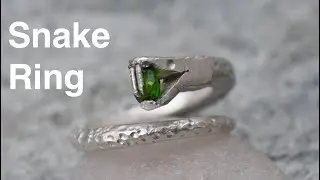 Gemstone Snake Ring, Pure 24k Silver Ring Handmade by Mustache Metal Works (no talking) (no music)