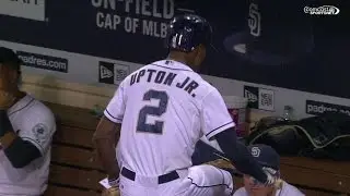 PHI@SD: Upton Jr. cracks his bat after striking out