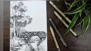 How to Draw a landscape//Pen and Ink// Easy Drawing for Beginners/Step by Step Tutorial..