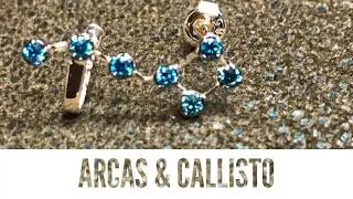 Arcas & Callisto, Constellations at Ursa Major. 14K Rose Gold and Blue Diamond Ear Ring