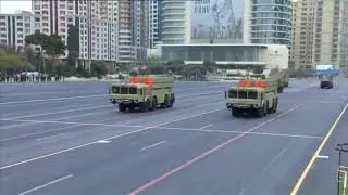 Belarusian Polonez MLRS and Israeli LORA quasi-ballistic missiles, the victory parade in Baku