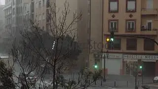 Autumn downpour with hail in Valencia, Spain