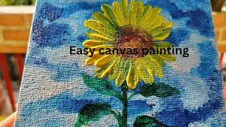 My first canvas painting 🖌️ / easy flower with cloud painting techniques.