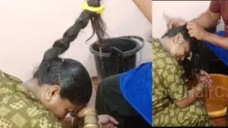Longhair shave bald head with razor |Fake Video |Indian hair play with water young auntie