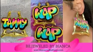Personalized Bejeweled by Bianca Collection Bamboo Door Knocker Hoop Earrings accessories