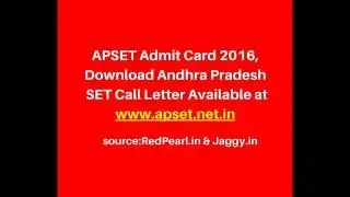 APSET Admit Card 2016 | Andhra Pradesh SET Call Letter | RedPearl