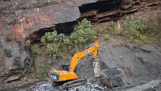 JCB Excavator vs Big Stone | JCB Removing Stones From a Hilly Road | JCB Working Video