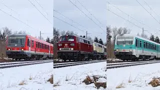 Zweimal 628 und Abschieds-IC 119 mit altroter NeSa 218 155 + ozeanblaubeiger 218 446 auf der S&uuml;dbahn