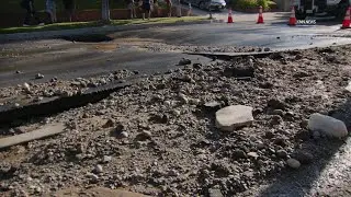 Water Main Break Causes Street Collapse in Porter Ranch