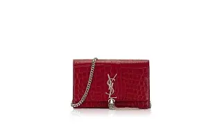 Saint Laurent Croc Embossed Monogram Kate Tassel Chain Wallet Red