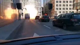 Bus explodes in central Stockholm (ACTUAL FOOTAGE OF EXPLOSION)