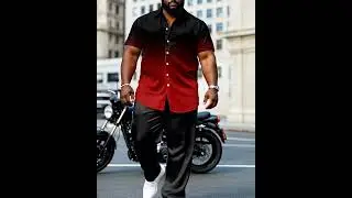 Business Black & Red Gradient Craft Short Sleeve Shirt Trousers Suit