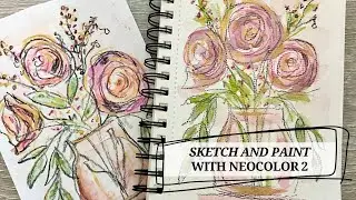 Sketch and Paint Intuitive Flowers Neocolor 2 & Watercolors | Fun for Beginners | Art for Seniors