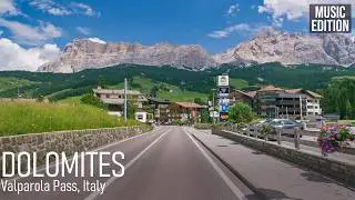 Valparola Pass Scenic Drive 4K [Music] | Badia / Kurfar to Cortina d'Ampezzo, Dolomites, Italy