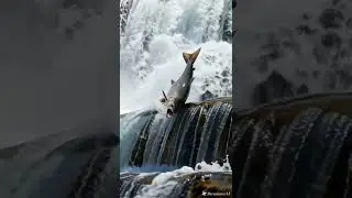 Nature's Resilience: Salmon Leaping for Life 💚🔥🎣#SalmonRun #NatureIsLit #AnimalKingdom #ai