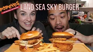 LAND SEA SKY BURGER FT. TRIPLE O'S ORIGINAL BURGER, COD BURGER & POPEYES CHICKEN SANDWICH MUKBANG!