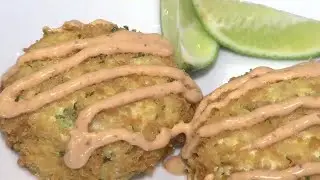Vegan crab cakes with chipotle sauce