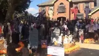 Halloween light show 2014, daytime yard walk, Thomas halloween Naperville