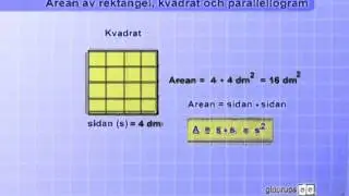 Area av rektangel kvadrat och parallellogram
