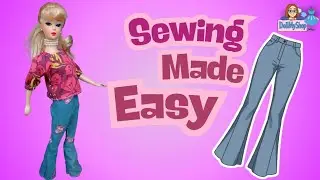 how to sew a pair of barbie doll bell bottom jeans!/sewing for beginners/ sewing with dollmyshop/