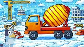 How to draw a concrete mixer truck for kids