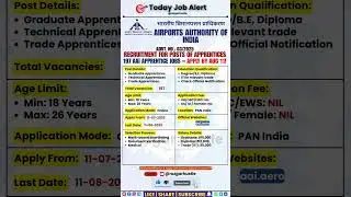 AAI Apprentice Recruitment 2025 | 197 Trade/Diploma/Graduate Jobs | Apply by Aug 11 #shorts #aai