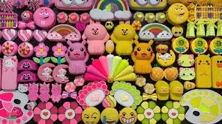 FANTASTIC PINK Vs YELLOW __ MIXING MANY THINGS INTO NEW HOMEMADE SLIME _ Satisfying Slime