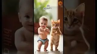 cute cat and baby danceing 🪩🕺🏻....