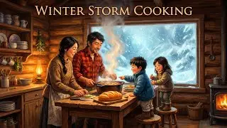Forest Cabin Winter Day  Family Picnic in Snowstorm & Cozy Cooking  Peaceful Ghibli ASMR