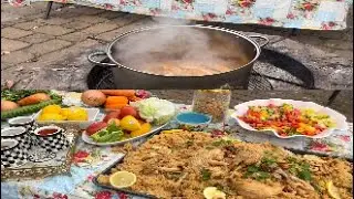 كبسة الدجاج بقدر ضخم 🍗على الحطب.Relaxing outdoor cooking in ahuge pot