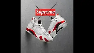 IT IS NOT SUPREME X JORDAN : Air Jordan 14 Candy Cane  White & Varsity Red Detailed Design