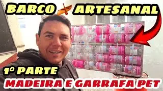 Barco artesanal feito de madeira e garrafa pet e galão de 5 l suporta mais de 150 Kg
