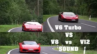 Countach Replica V6 Turbo vs Aventador V12 vs Ferrari V8 - Sound