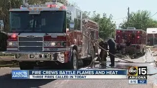 Fire crews battle flames and heat
