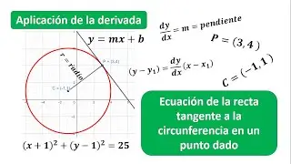 Aplicación de la derivada para obtener la ecuación de la recta tangente a una circunferencia
