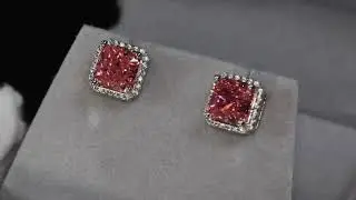 Pink Champagne Crushed diamond ear studs, peach simulated lab diamond ear studs