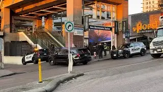 January 23, 2026 - New West PD Traffic Stop on a Saputo Delivery Box Truck at New West SkyTrain Stn.