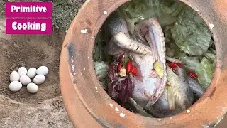 Primitive Technology-Cooking Yummy Chicken and Eggs- Eating Delicious Outdoor| Khmer Recipes