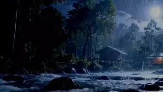 Midnight Rain in Jungle Forest Along the River | Sleep & Meditation Rain Ambience