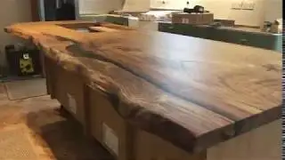 Earthy Timber &lsquo;s Live Edge Kitchen Island Worktop. Art Wood Handmade Luxury Surfaces
