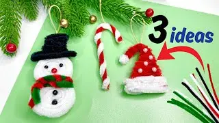 🎄 DIY Christmas Ornaments | Snowman, Candy Cane & Santa Hat Using Pipe Cleaners 🎅 @beetlescrafts