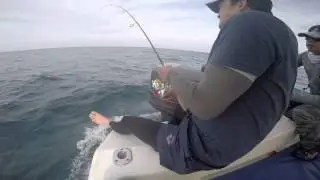 Adrick hooks up a big GT on light tackle