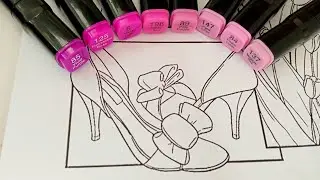Coloring princess shoes drawing👠_coloring with only one color💎